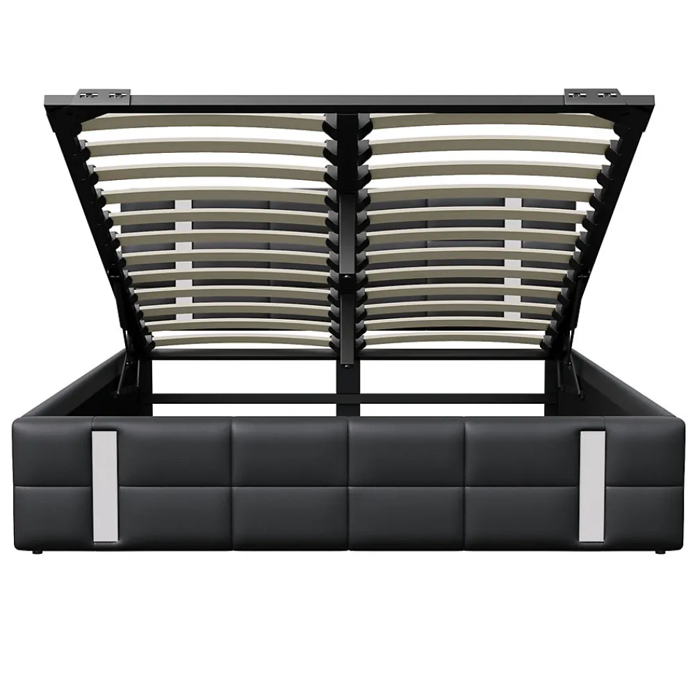 Lit double 140x200 cm avec LED, USB, tête de lit, sommier à lattes, PU noir, fonction de charge>Generique Online