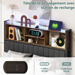 Fortuna lai Lit double 160x200 cm avec LED, cadre métal, 2 tiroirs, tête avec rangement, sommier lattes* Lit Coffre