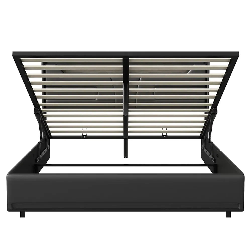 Simple Life Lit Double 140x200 Cm Avec Rangement Et Port De Charge, Éclairage Par Bande Lumineuse, Noir* Lit Coffre