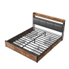 Generique Lit double 140x200 cm avec tiroirs, LED, tête de lit avec rangement, cadre en métal, noir mat* Lit Double