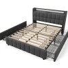Generique Lit double 160x200 cm avec tête de lit LED, ports USB, 4 tiroirs et sommier à lattes en bois, gris* Lit Double