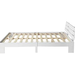 Lit Double 140x200 cm avec Tête de Lit, Cadre en Bois de Pin Massif et Sommier Intégré - Blanc, Sans Matelas><noscript><img width=