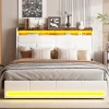 Generique Lit double 140x200 cm avec tête de lit rembourrée, LED, ports USB Type-C, rangement intégré et sommier à lattes* Lit Double