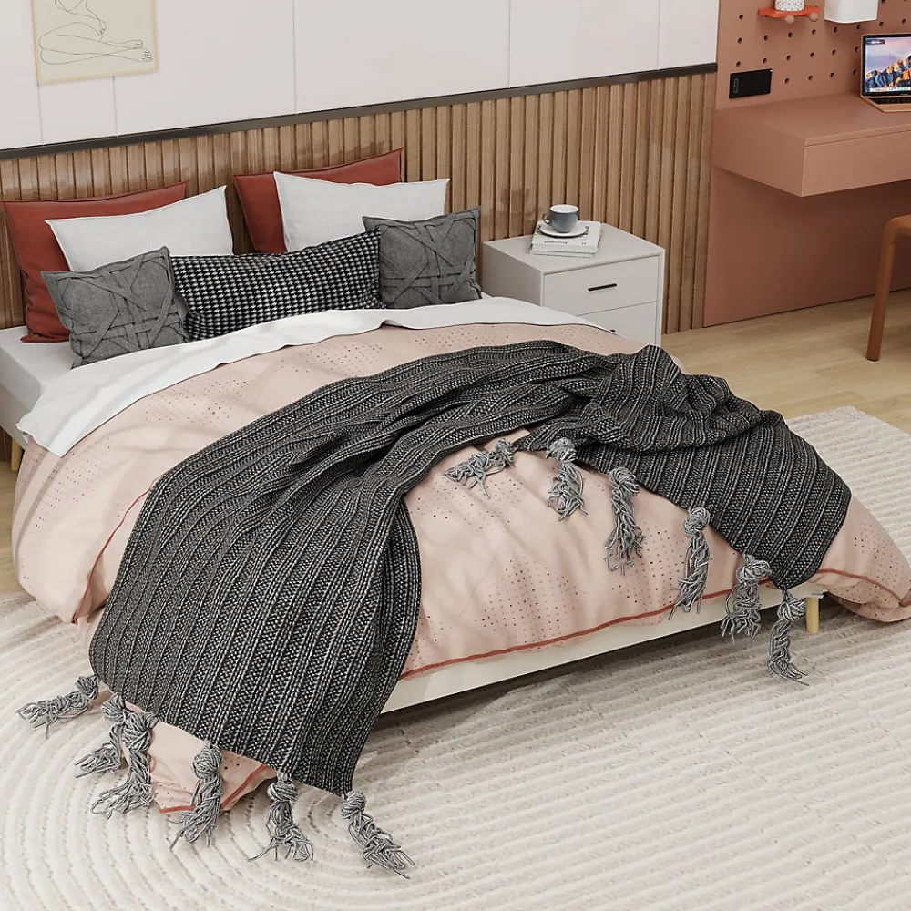 Lit Double 160x200 cm Bas Moderne pour Adulte/Ado avec Structure Stable, Sans Tête de Lit, Sans Matelas, Velours Hollandais Beige>Okwish Discount