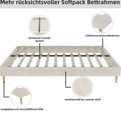 Lit Double 160x200 cm Bas Moderne pour Adulte/Ado avec Structure Stable, Sans Tête de Lit, Sans Matelas, Velours Hollandais Beige><noscript><img width=