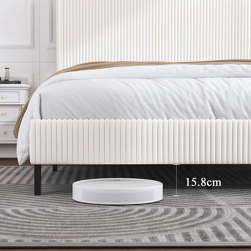 Okwish Lit double 180x200 cm capitonné adulte avec métallique stable et design à ailes - plateforme rembourrée velours côtelé beige/crème* Lit Double