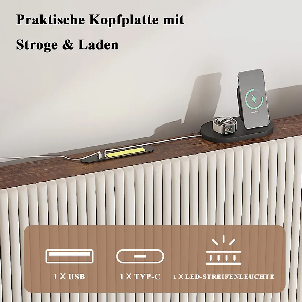 Okwish Lit double 180x200 cm capitonné adulte avec métallique stable et design à ailes - plateforme rembourrée velours côtelé beige/crème* Lit Double