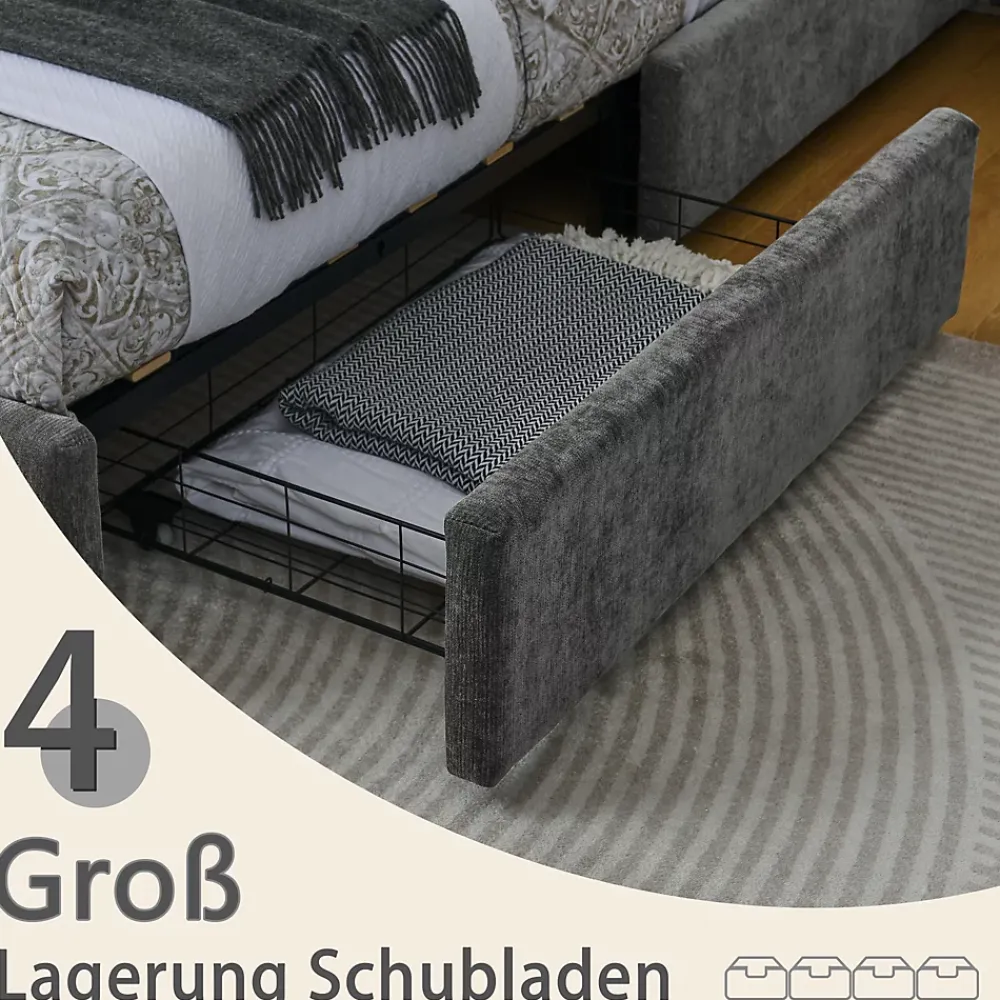 Okwish Lit Double 160x200 cm Capitonné, 4 Tiroirs, Facile à Assembler pour Chambre Parentale ou d'Invité, Gris Foncé, Sans Matelas* Lit Double