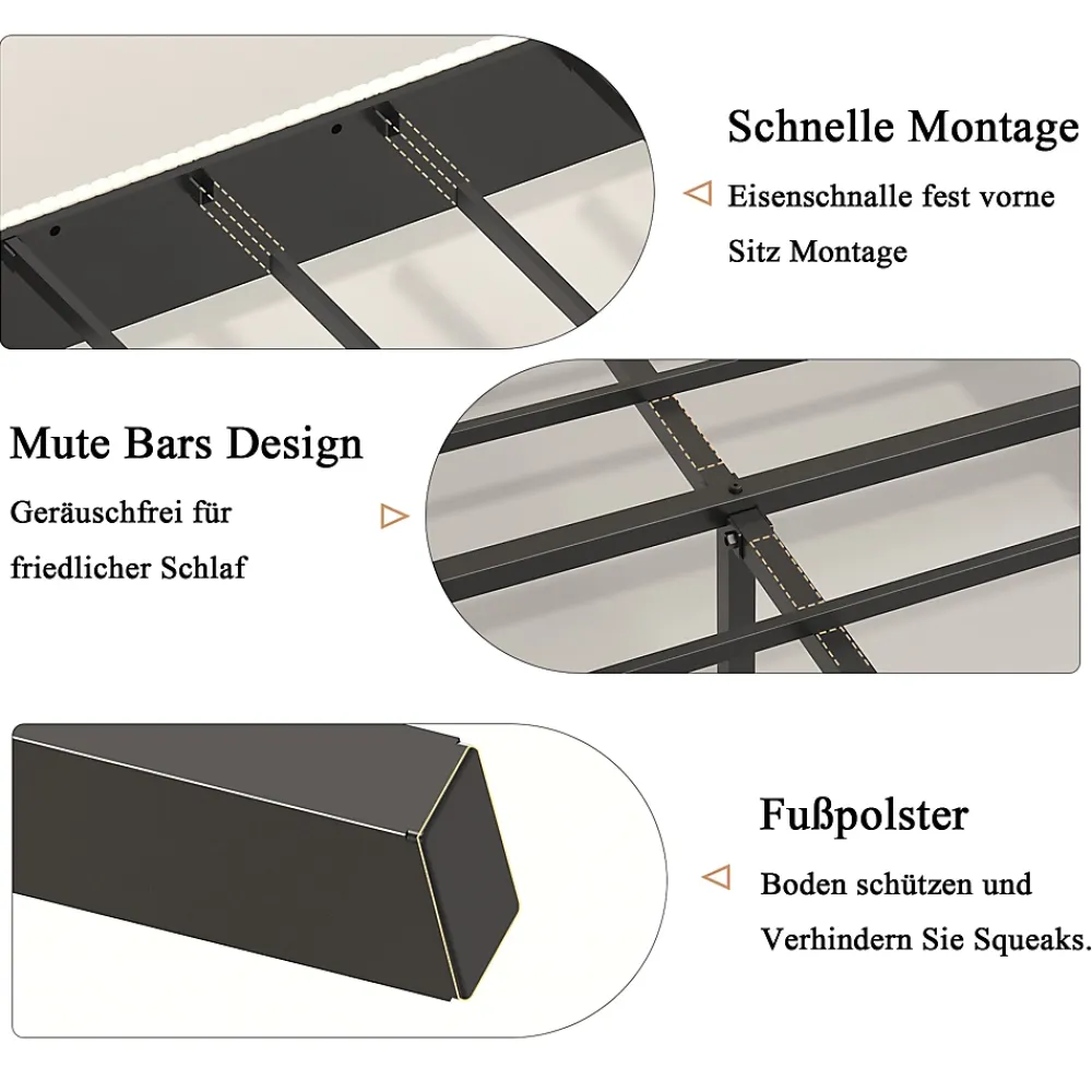 Okwish Lit double 160x200 cm capitonné adulte avec métallique stable et design à ailes - plateforme rembourrée velours côtelé beige/crème* Lit Double