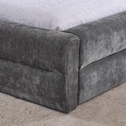 Blackcolors Lit double 140x200 cm, chenille, cadre eucalyptus/fer - gris foncé* Lit Coffre