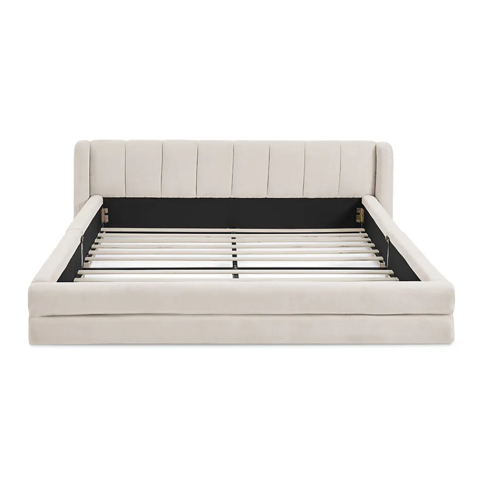Lit double 160x200 cm, chenille, cadre eucalyptus/fer - beige>Blackcolors New