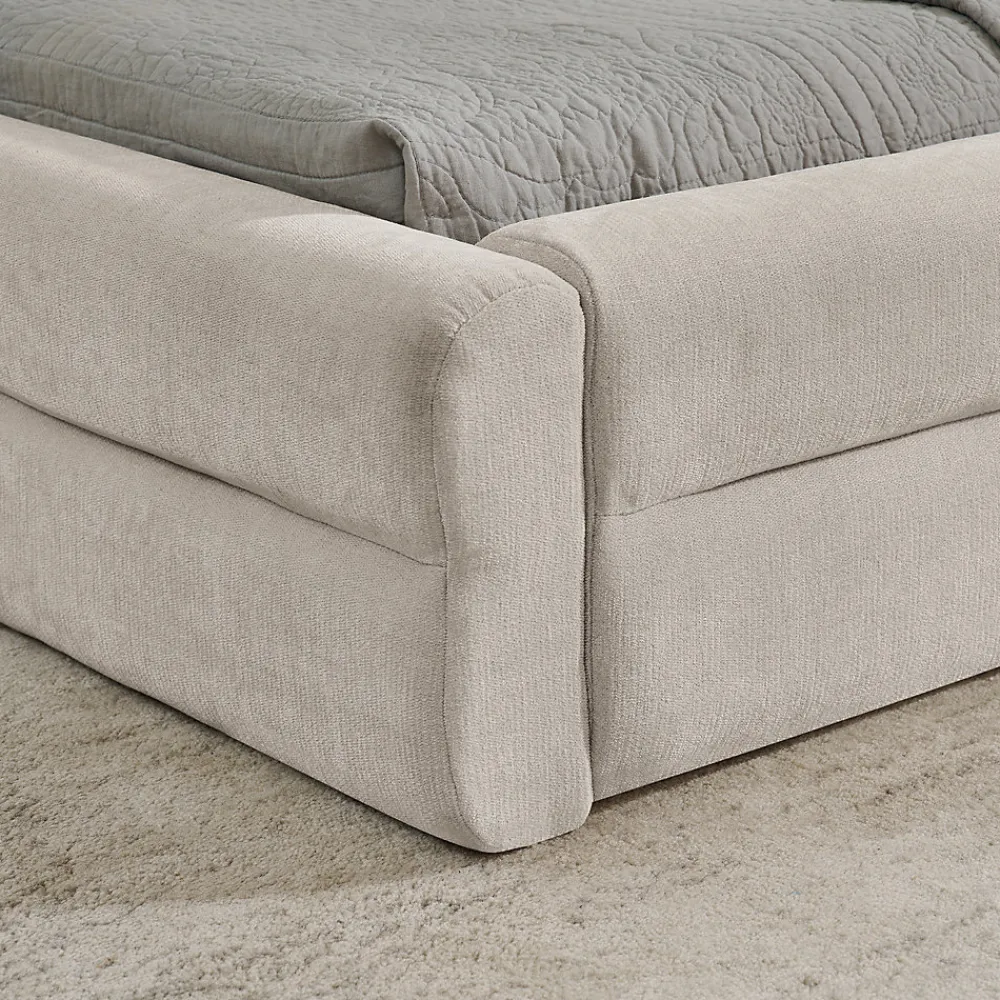 Lit double 160x200 cm, chenille, cadre eucalyptus/fer - beige>Blackcolors New