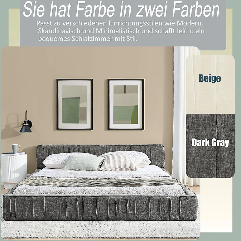 Blackcolors Lit double 140x200 cm, chenille veloutée, bois eucalyptus, cadre fer - gris foncé* Lit Coffre