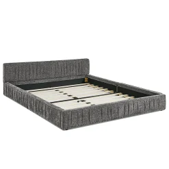 Blackcolors Lit double 140x200 cm, chenille veloutée, bois eucalyptus, cadre fer - gris foncé* Lit Coffre