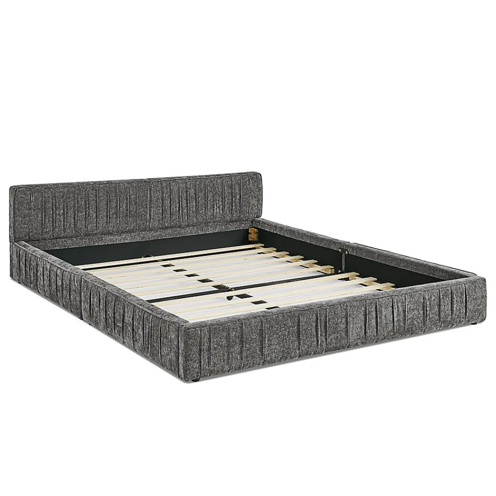 Blackcolors Lit double 140x200 cm, chenille veloutée, bois eucalyptus, cadre fer - gris foncé* Lit Coffre