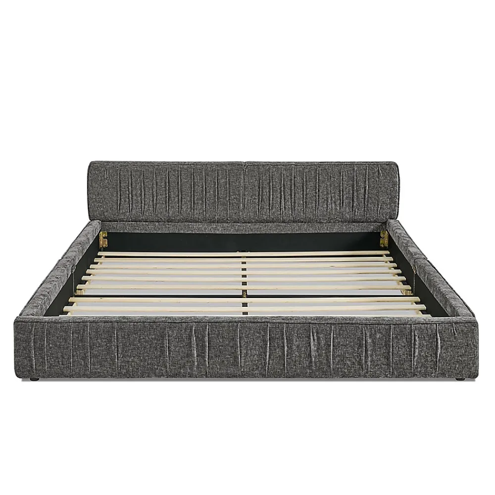 Blackcolors Lit double 140x200 cm, chenille veloutée, bois eucalyptus, cadre fer - gris foncé* Lit Coffre