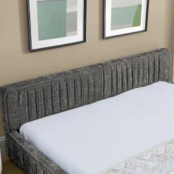 Blackcolors Lit double 140x200 cm, chenille veloutée, bois eucalyptus, cadre fer - gris foncé* Lit Coffre