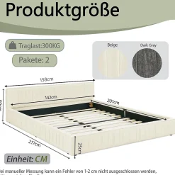 Blackcolors Lit double 140x200 cm, chenille veloutée, bois eucalyptus, cadre fer - beige* Lit Coffre