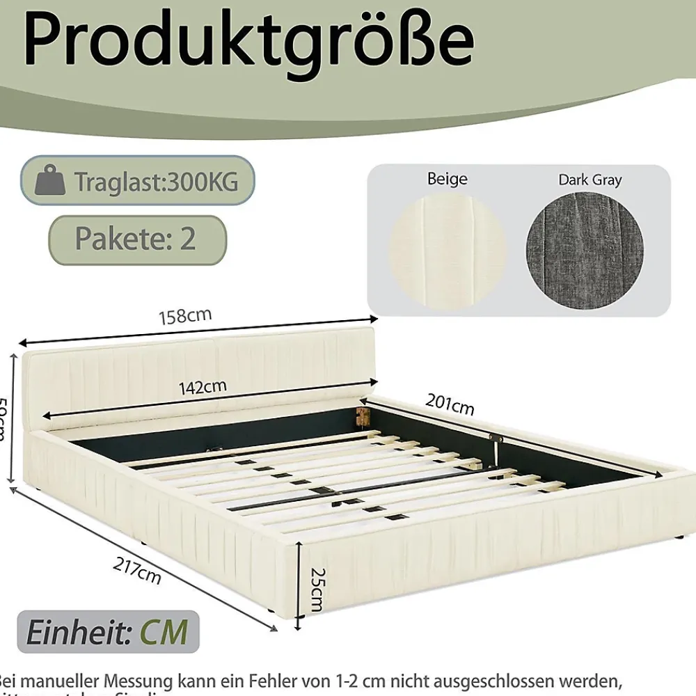 Blackcolors Lit double 140x200 cm, chenille veloutée, bois eucalyptus, cadre fer - beige* Lit Coffre