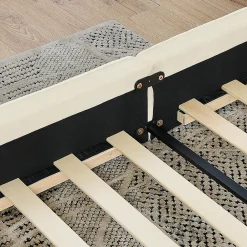 Blackcolors Lit double 140x200 cm, chenille veloutée, bois eucalyptus, cadre fer - beige* Lit Coffre