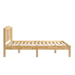 ProximaX Lit Double 160x200 cm en Pin et Rotin PE avec Coussin, 15 Lattes et Pied Central, Lit pour Adolescents et Adultes* Lit Coffre