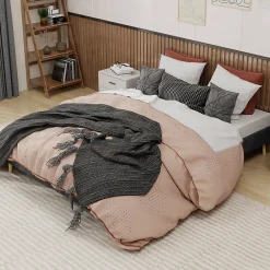 Lit Double 160x200 cm, Lit Adulte et Ado avec Cadre Bas Minimaliste, Design Stable en Velours Hollandais Gris, Sans Matelas>Okwish Hot