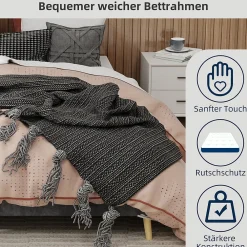 Lit Double 160x200 cm, Lit Adulte et Ado avec Cadre Bas Minimaliste, Design Stable en Velours Hollandais Gris, Sans Matelas><noscript><img width=