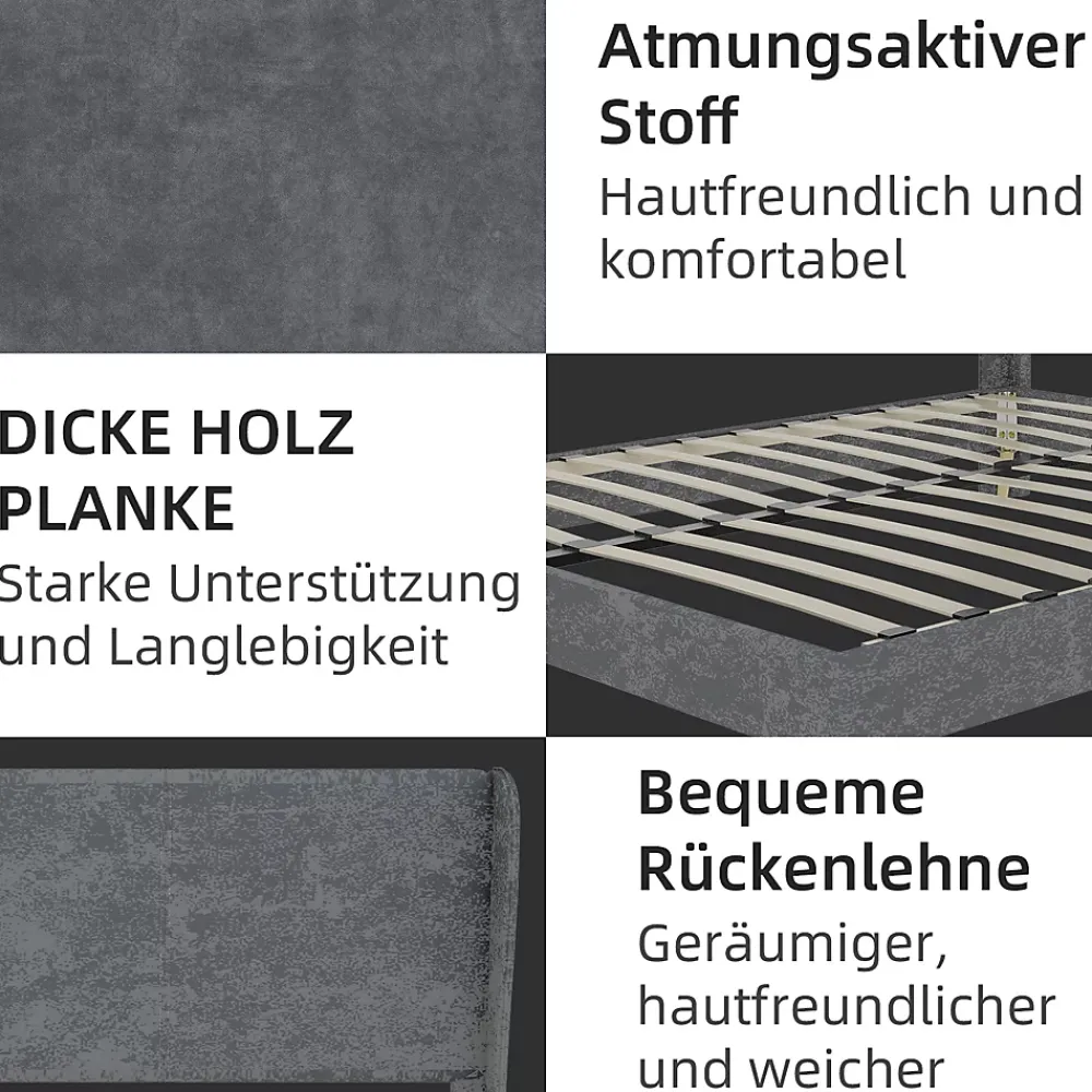 Okwish Lit Double 160x200 cm, Lit Adulte avec Tête de Lit Douce et Cadre Bas, Velours et Métal, Gris, sans Matelas* Lit Double