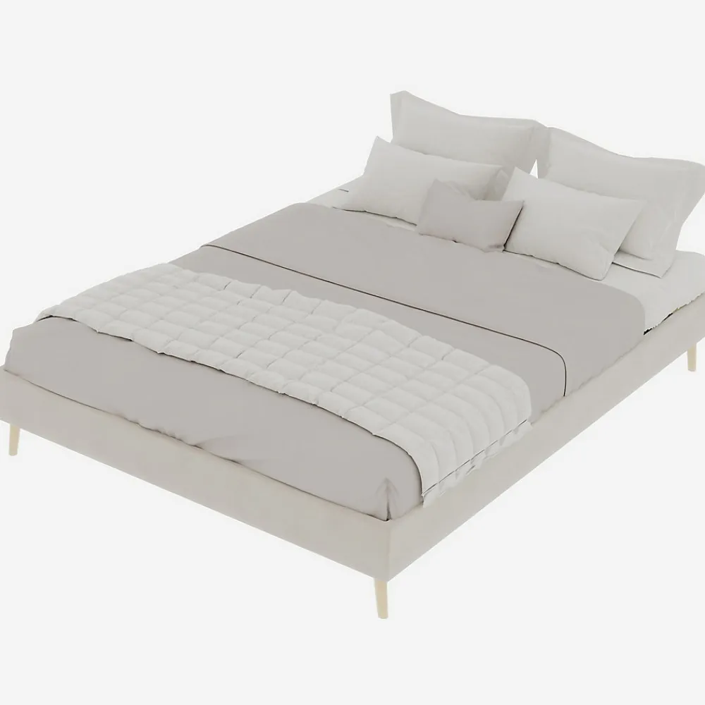 Lit Double 140x200 cm, Lit Adulte et Ado avec Cadre Bas Minimaliste, Design Stable en Velours Néerlandais Beige, Sans Matelas>Okwish Sale