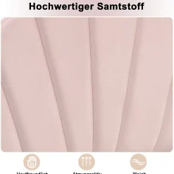 Okwish Lit double 140x200 cm, Lit capitonné en velours avec tête de lit coquillage et pieds dorés - Sans Matelas, Rose* Lit Double