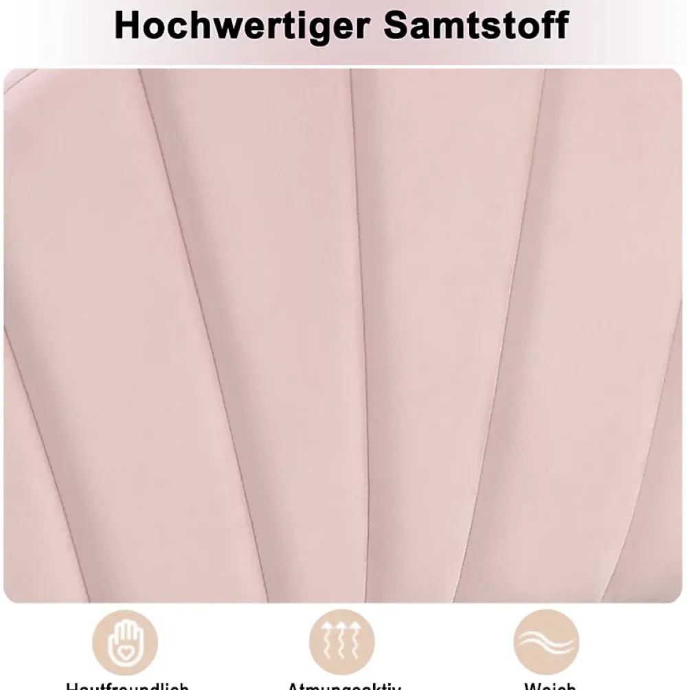 Okwish Lit double 140x200 cm, Lit capitonné en velours avec tête de lit coquillage et pieds dorés - Sans Matelas, Rose* Lit Double
