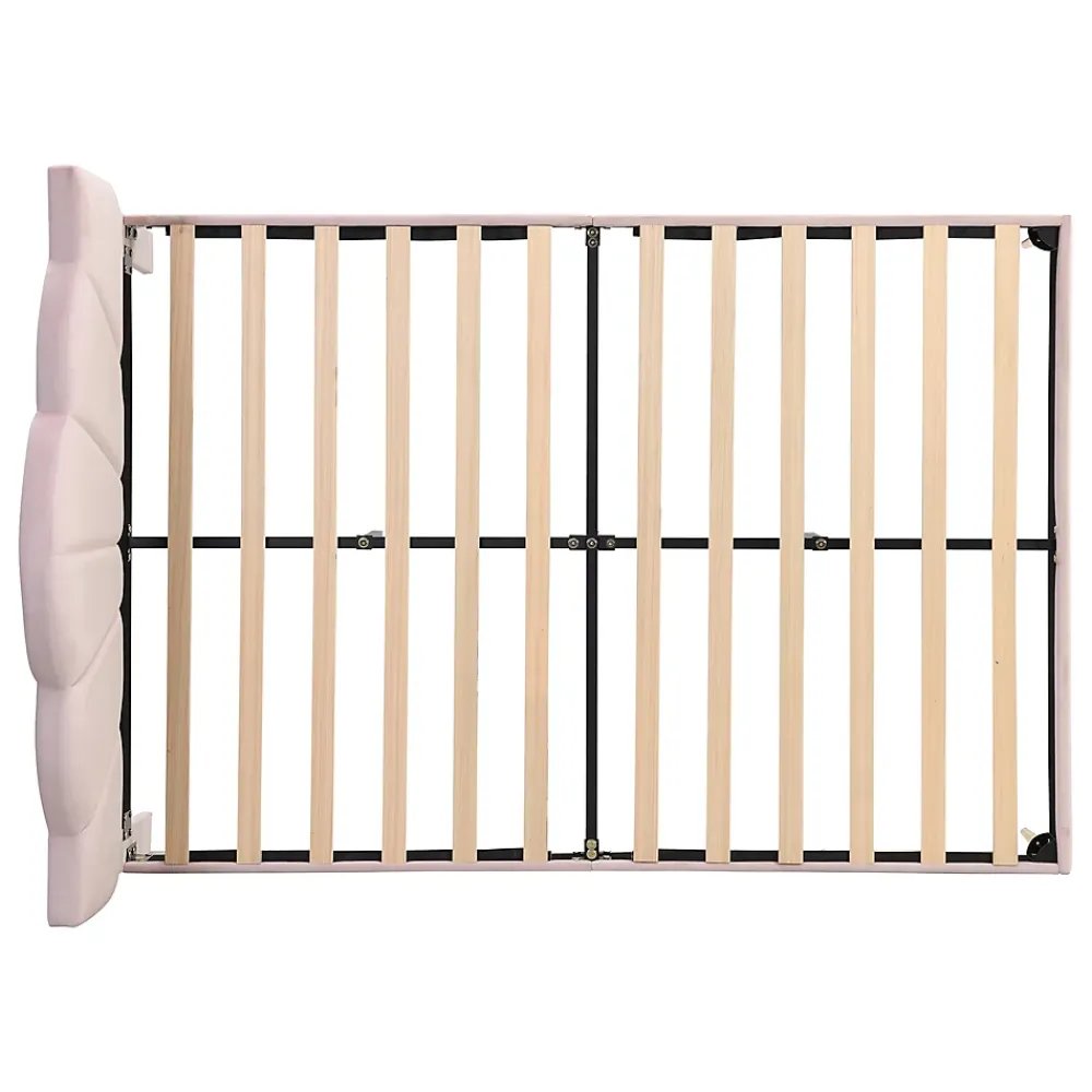 Okwish Lit double 140x200 cm, Lit capitonné en velours avec tête de lit coquillage et pieds dorés - Sans Matelas, Rose* Lit Double
