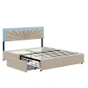 Lit double 160x200 cm rembourré avec 4 tiroirs, tête de lit avec rangement, LED, sommier à lattes, beige>Generique Outlet