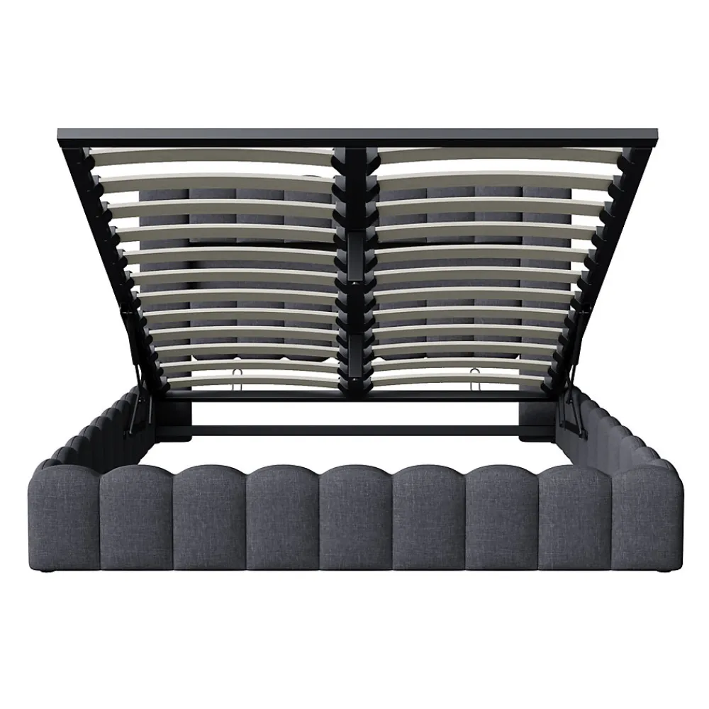 Lit double 180x200cm avec rangements, lit de souche avec éclairage LED, lit capitonné lit adulte lit ado, lin gris>Generique Hot