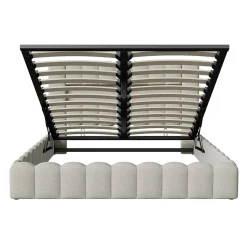 Generique Lit double 180x200cm avec rangements, lit de souche avec éclairage LED, lit capitonné lit adulte lit ado, lin beige* Lit Coffre