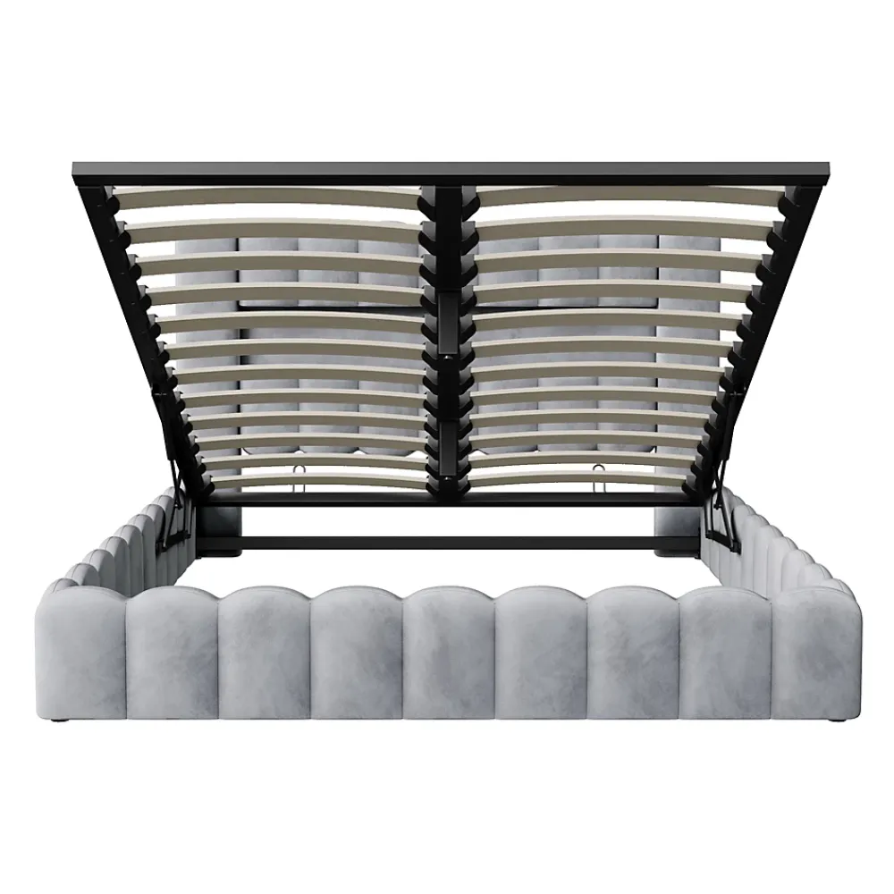 Simple Life Lit double 180x200cm avec rangements, lit de souche avec éclairage LED, lit capitonné lit adulte lit ado, lin gris* Lit Coffre
