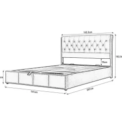 Lit Double 140x200cm Coton-Lin Hydraulique Rangement Rivets><noscript><img width=