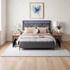 Lit double 160x200cm en lin gris foncé avec LED, USB & Type-C, tête de lit moderne et 4 tiroirs métalliques de rangement>ProximaX New