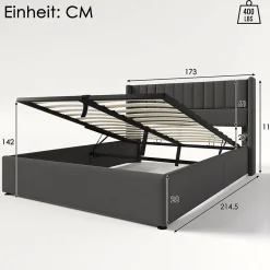 Lit Double 160x200cm Hydraulique Rangement Lin Gris><noscript><img width=