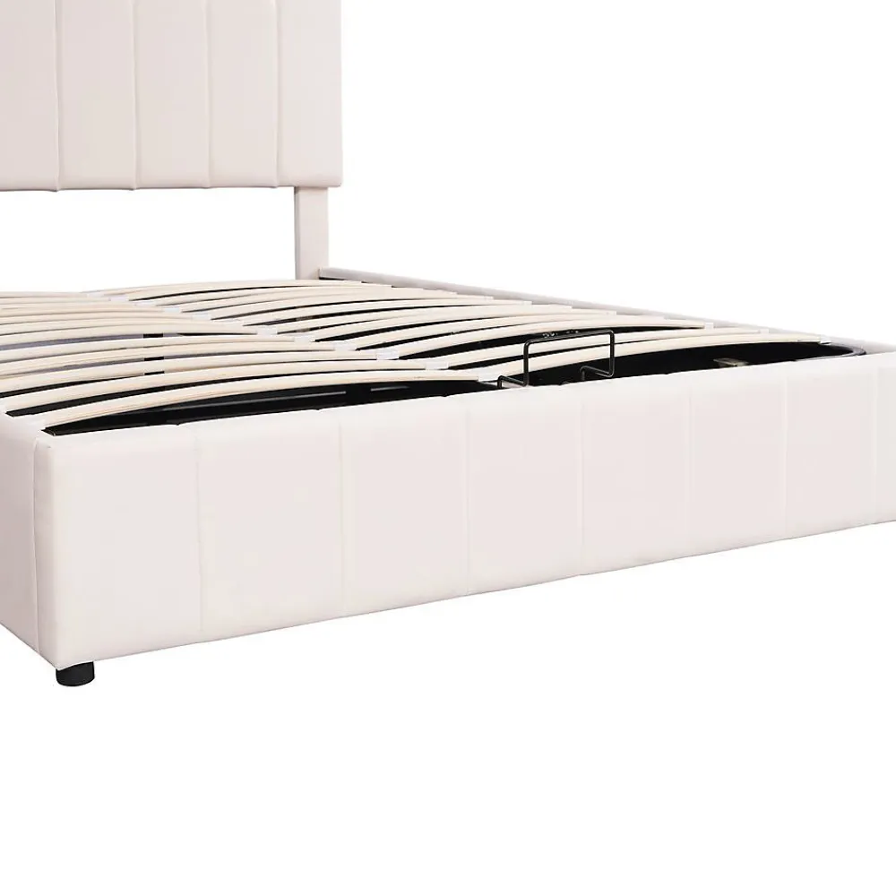 Blackcolors Lit Double 140x200cm Hydraulique LED Velours Blanc Crème* Lit Avec Rangement