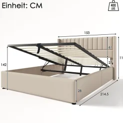 Lit Double 140x200cm Rembourré Hydraulique Lin Beige><noscript><img width=