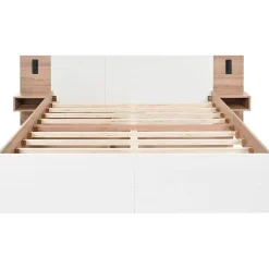 Blackcolors Lit Double 180X200Cm Usb Chevet Chêne Blanc* Lit Avec Rangement