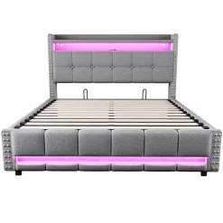 Lit Double 160X200Cm Usb Led Hydraulique Lin>Blackcolors Outlet