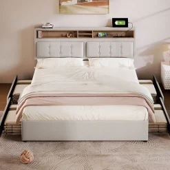 Blackcolors Lit Double 160X200Cm Usb Tiroirs* Lit Avec Rangement