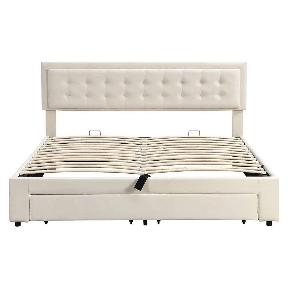 Lit Double 180X200Cm Velours Tiroirs Beige>Blackcolors Discount