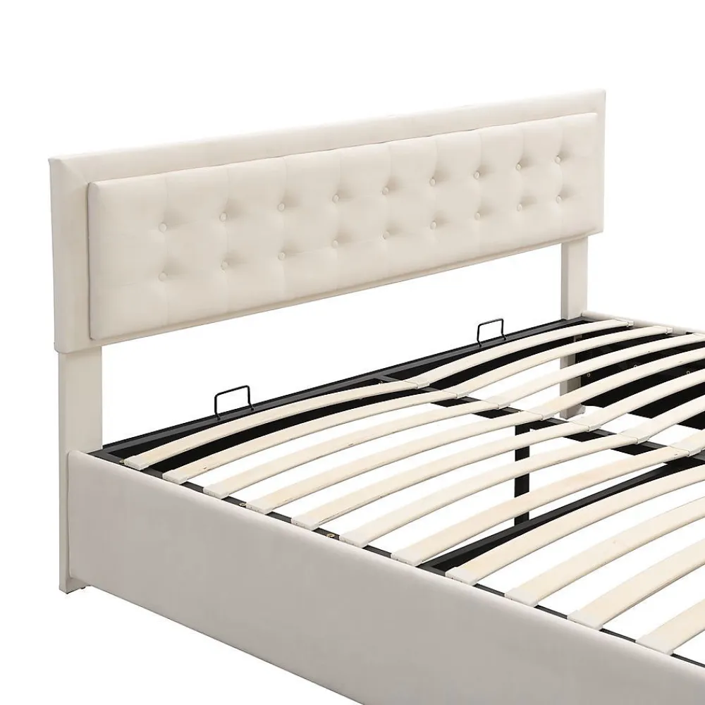 Lit Double 180X200Cm Velours Tiroirs Beige>Blackcolors Discount