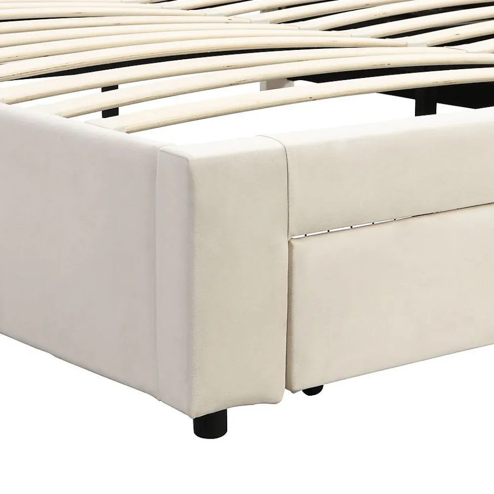 Lit Double 180X200Cm Velours Tiroirs Beige>Blackcolors Discount