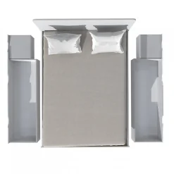 Lit double ZENIA 140x190 + 2 chevets + 2 tiroirs / Décor Chêne blanchi & noir><noscript><img width=