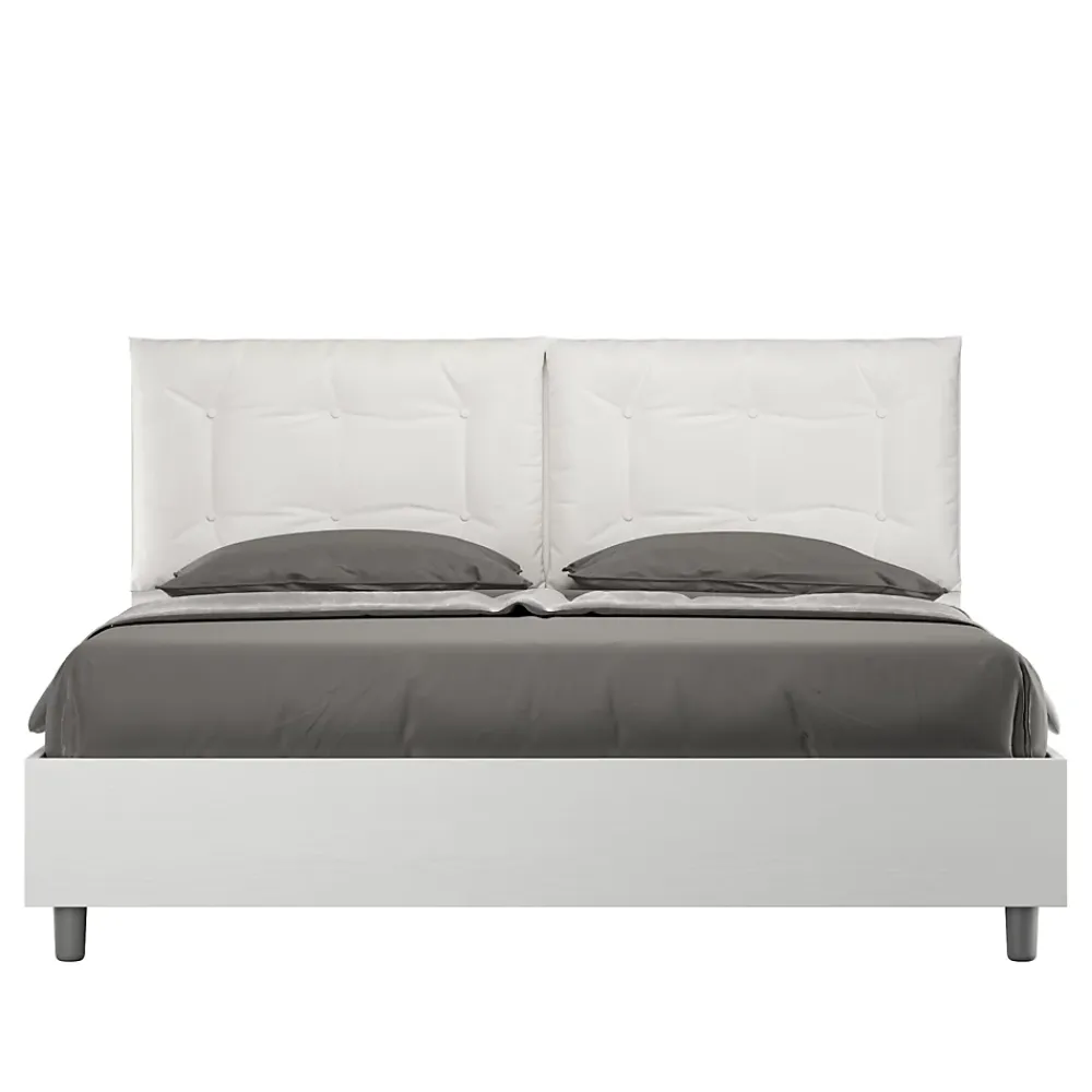 Ityhome Lit Egos Annalisa avec sommier 160x200 et coussins simili cuir blanc* Lit Coffre