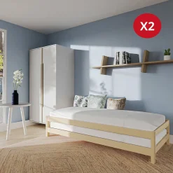 Lit empilable JONAS 80x200 (lot de deux lits)+ 2 sommiers / Naturel>Weber Industries Discount